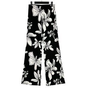 BOSTON PROPER Pants Womens XS High Rise Black Cream Hibiscus Print Palazzo